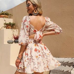 EXLURA Floral Off Shoulder A Line Mini Dress XL
